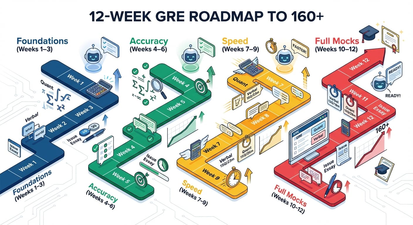 12-Week GRE Study Plan (3 Months): From Foundations to 160+ Strategy